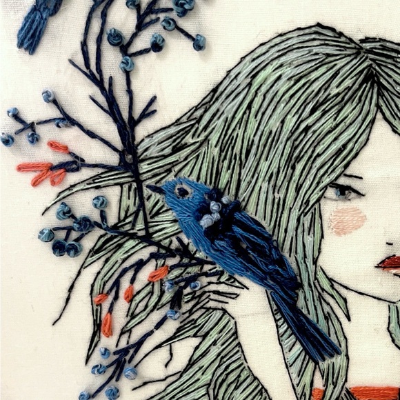 BLUEBIRDS WHISPERING SWEET NOTHINGS - Embroidered Art - Picture 2 of 4